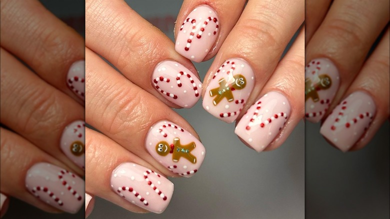 Candy cane and gingerbread men nails