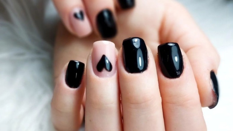 Black and nude heart nails