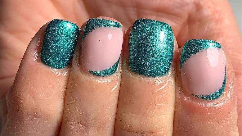 Turquoise glitter nails