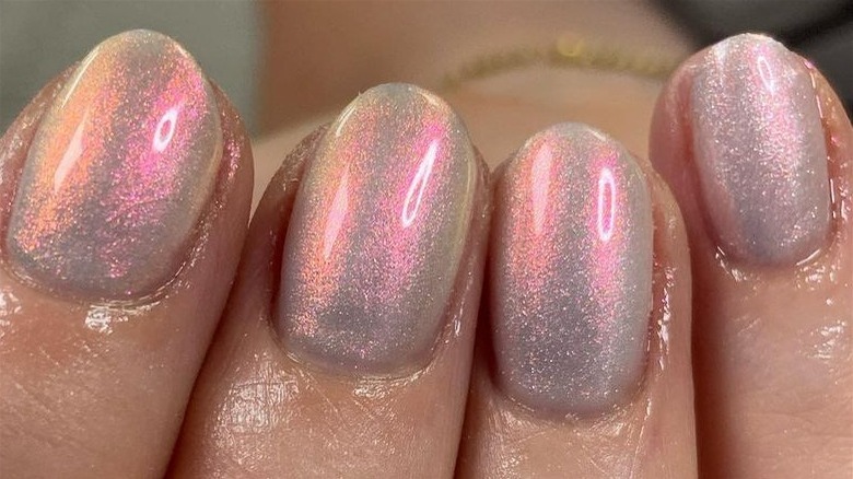 Pink chrome manicure