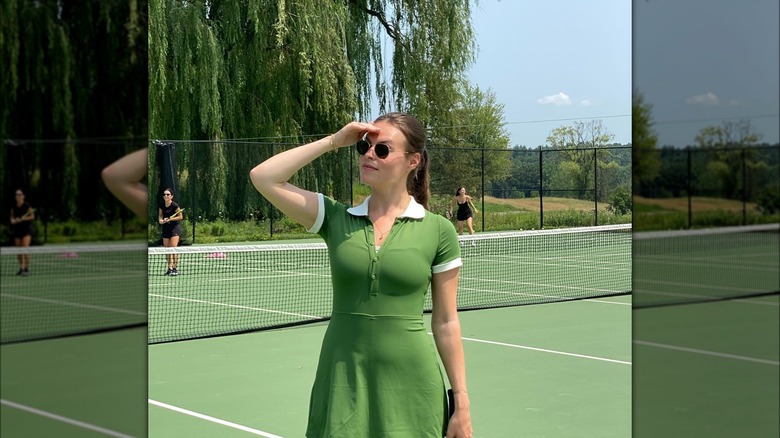 Woman wearing tennis dress