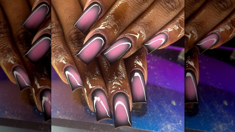 Black pink aura nails