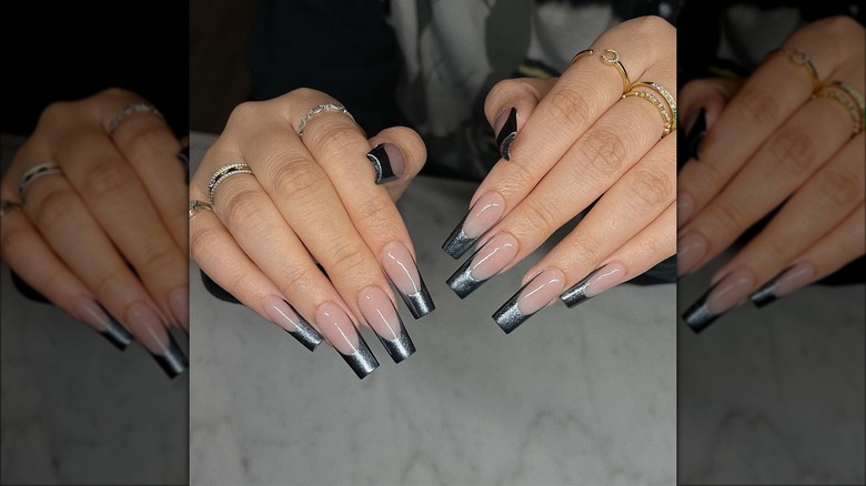 Black chrome French manicure