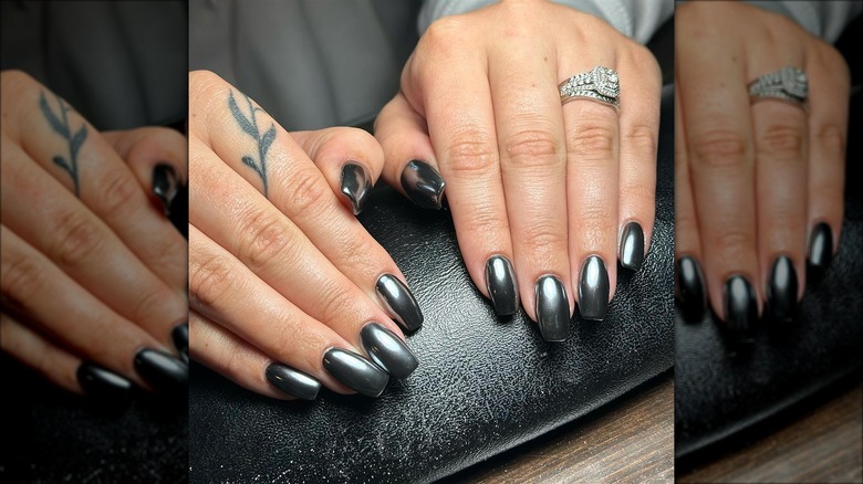 Black chrome manicure