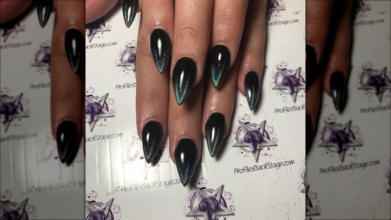 Holographic black chrome nails