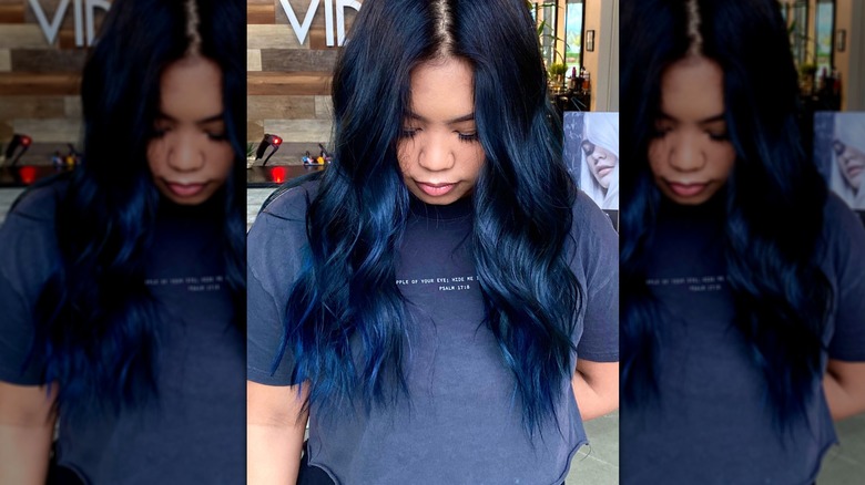 blue black balayage hair