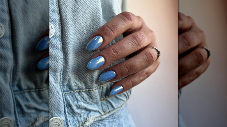 Blue chrome manicure