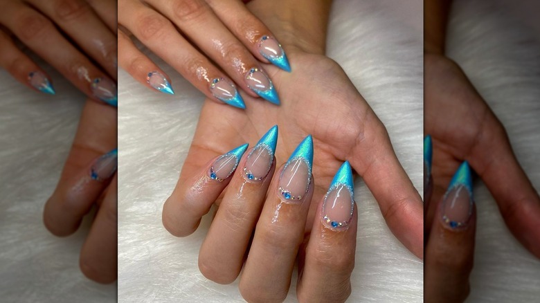 Blue chrome stilleto nails