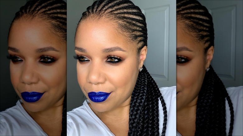 Woman wearing blue lipstick