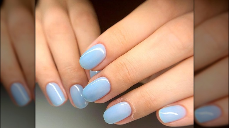Basic blueberry milk nail manicure