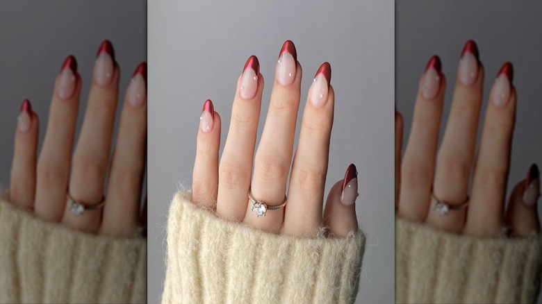 chrome red modern french manicure