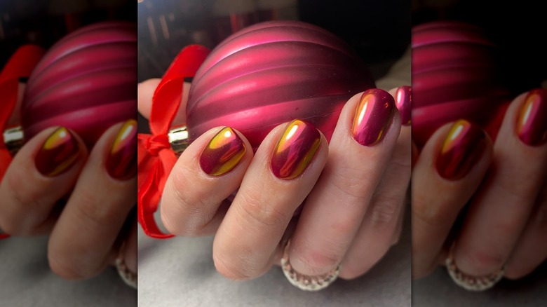 ombre red chrome manicure