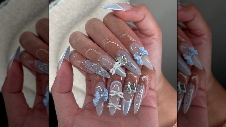 Light blue bow nails