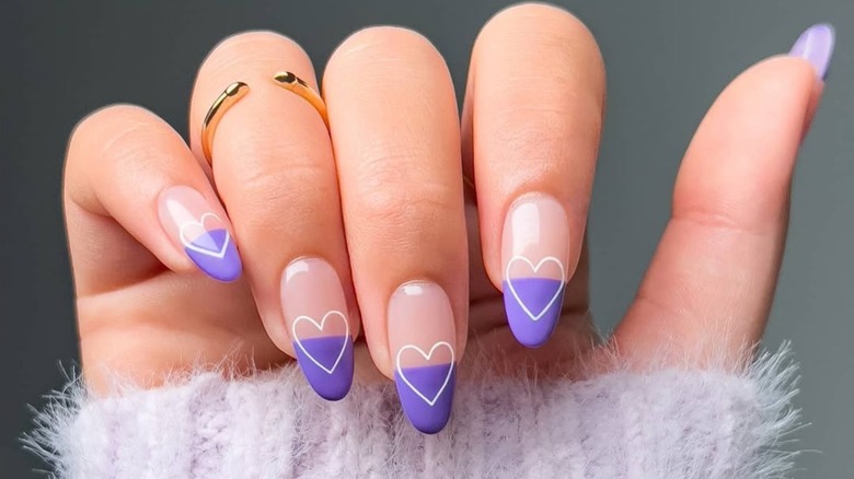 Violet French tips with a white heart