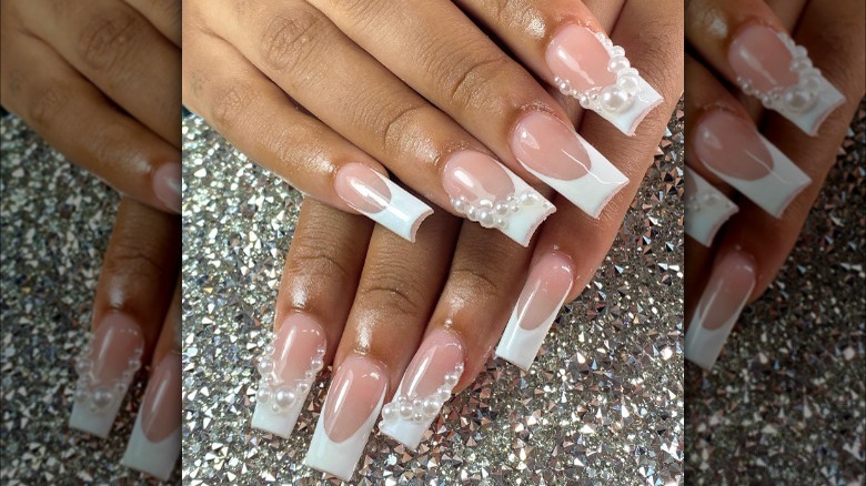 French manicure with pearls