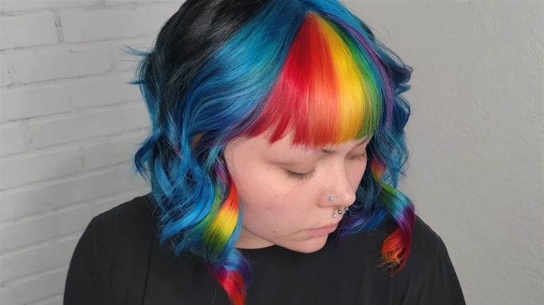 Curled rainbow hair