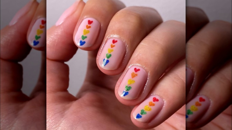 Rainbow heart nails