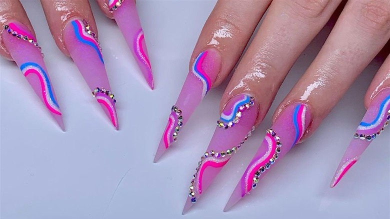 Pink and blue nail art