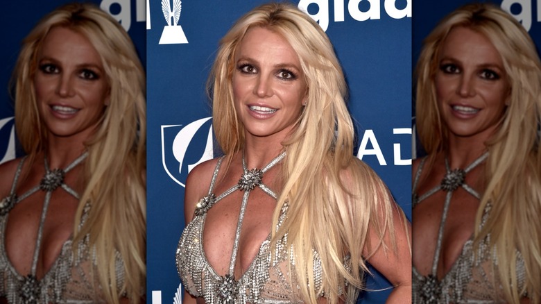 Britney Spears on the red carpet in a rhinestone dress