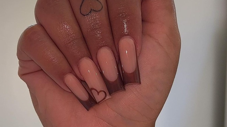 long brown-tip french manicure