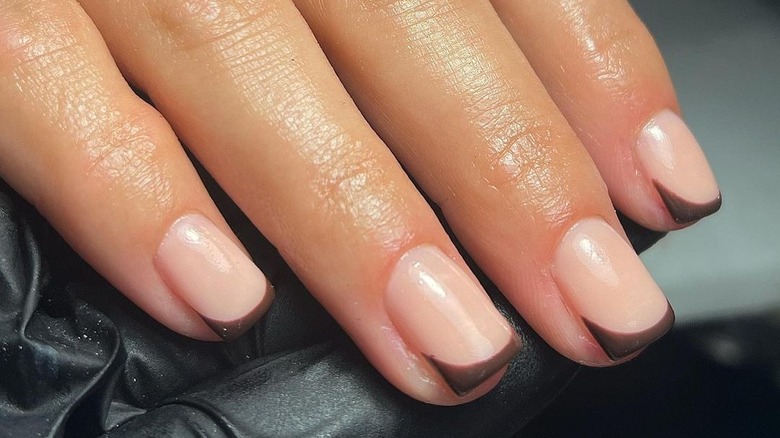 short brown-tip french manicure