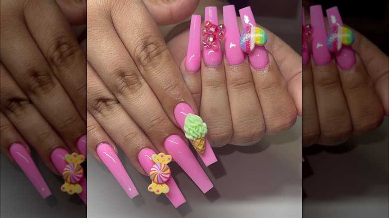 Pink nails with 3D candy accesories