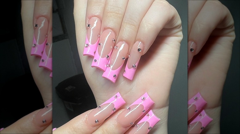 Pink rhinestone nails