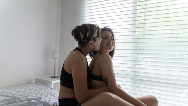 Lesbian couple embracing