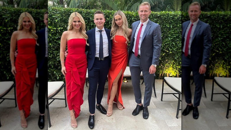 Candace Cameron Bure with her family wearing a red dress