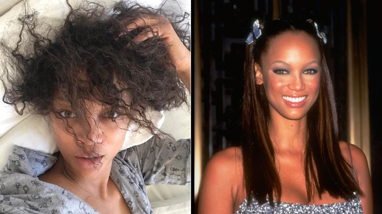 Tyra Banks with and without extensions