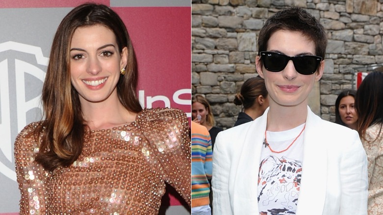 Anne Hathaway with long and short hair