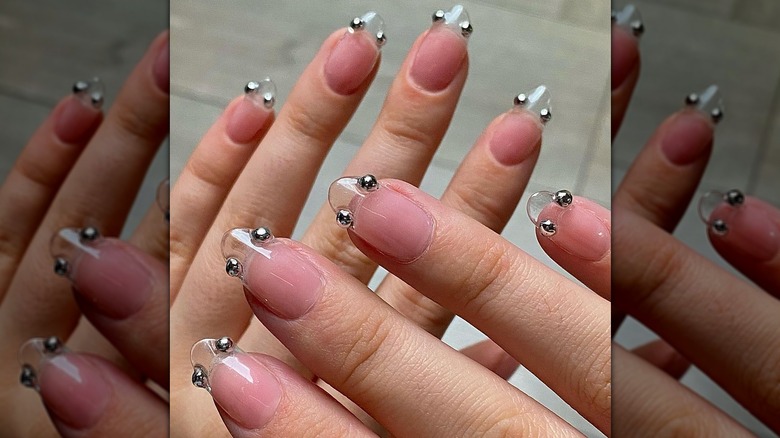Clear nails silver balls