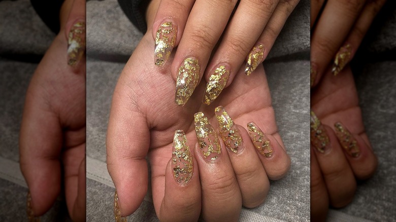 Gold fleck clear nails