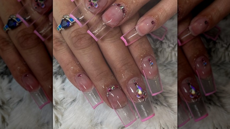 Pink edge clear nails