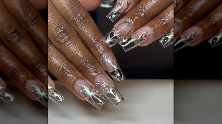Silver clear nails