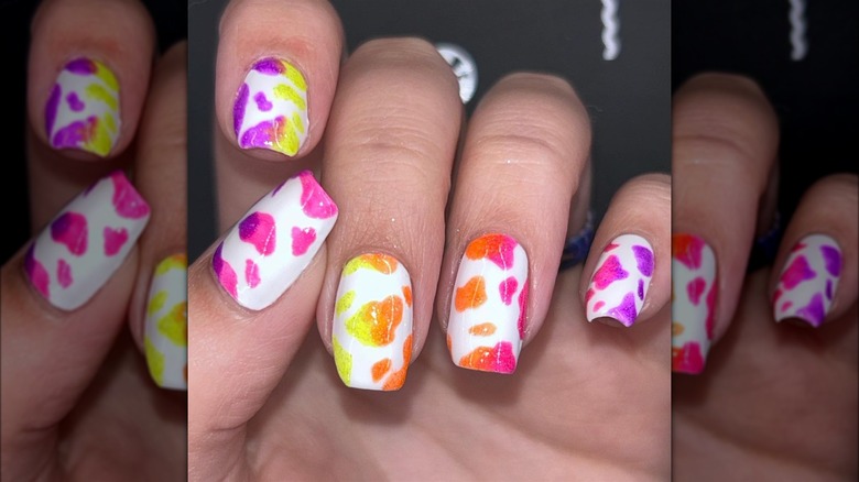 Colorful cow print nails