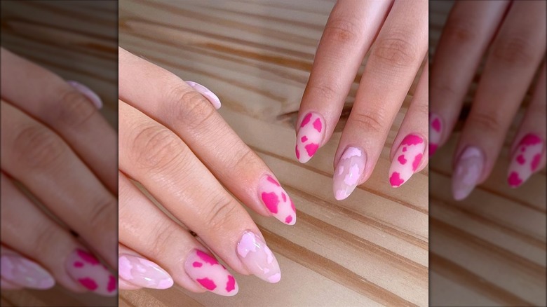 Pink cow print nails