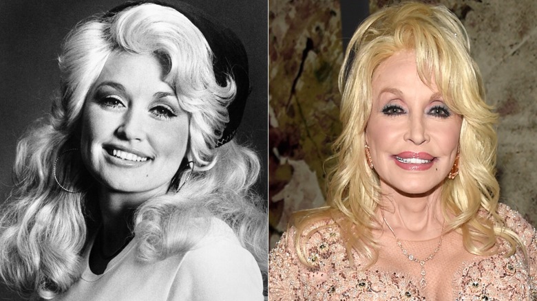 Dolly Parton with a curled wig