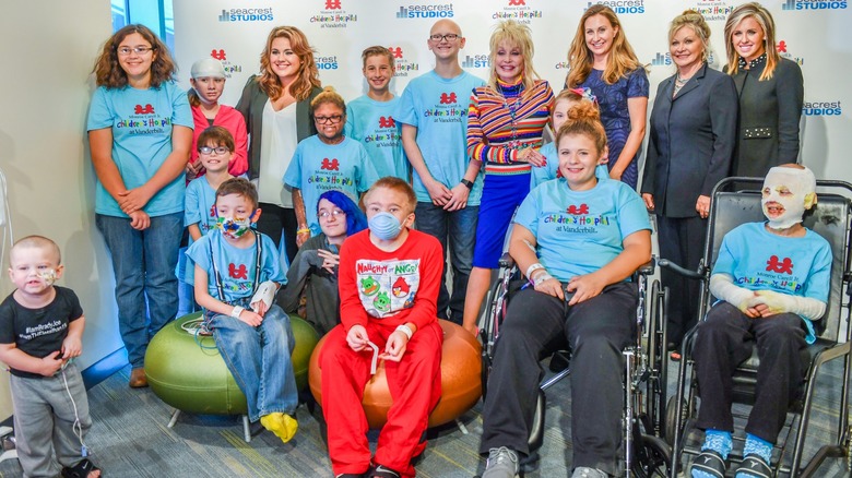 Dolly Parton with patients at a children's hospital