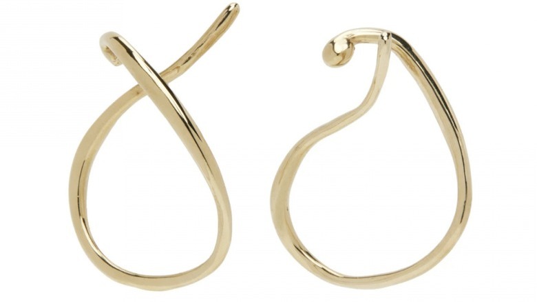 Two gold hanging hoop ear cuffs