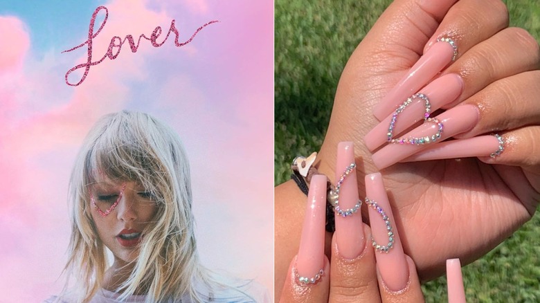 Taylor Swift's Lover album and rhinestone heart nails