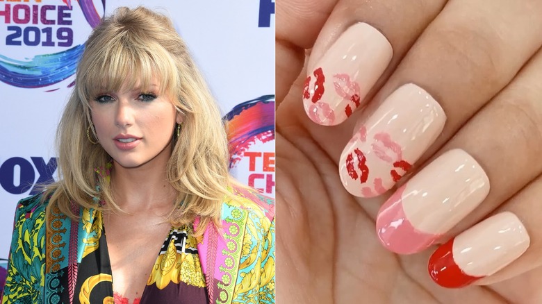 Taylor Swift on the red carpet and a kissing lip manicure