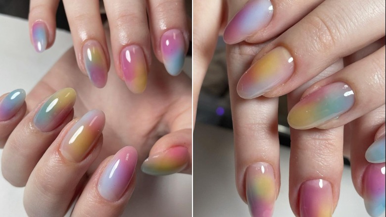 Airbrushed nails in pastel colors 