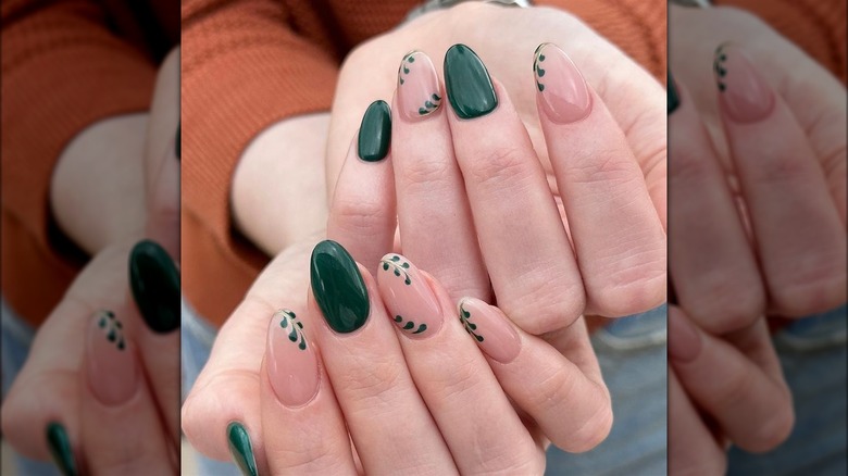 Forest green nail art