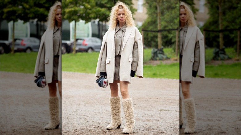 Woman in furry boots 