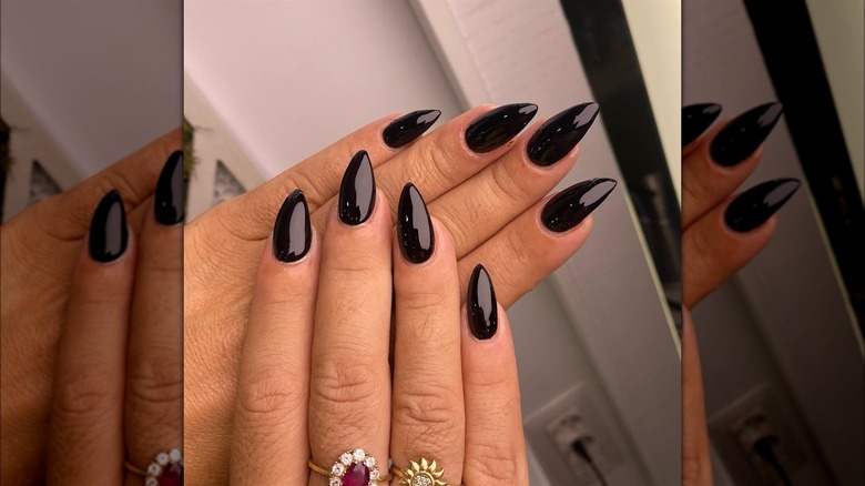 Glossy black nails