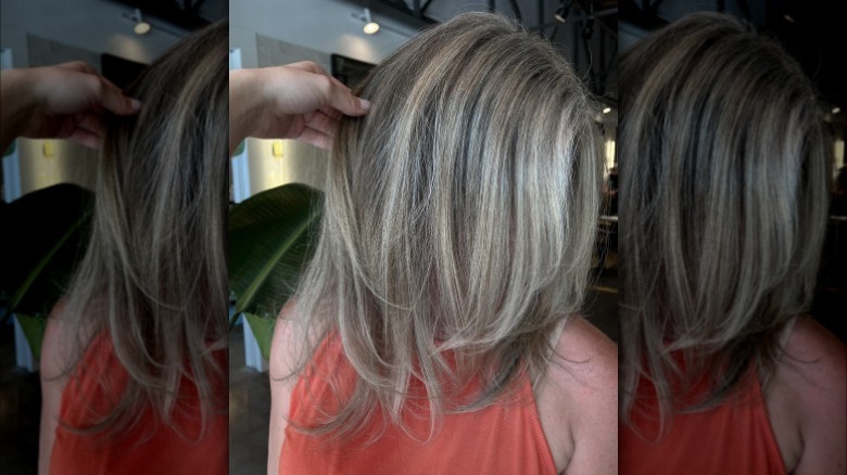 A woman with gray blended hair