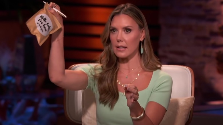 Kendra Scott on Shark Tank in a green dress