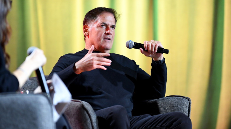 Mark Cuban on stage at "Battling Big Pharma: A Conversation with Mark Cuban"