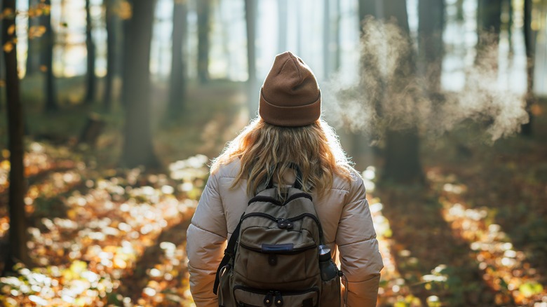 A woman hiking 